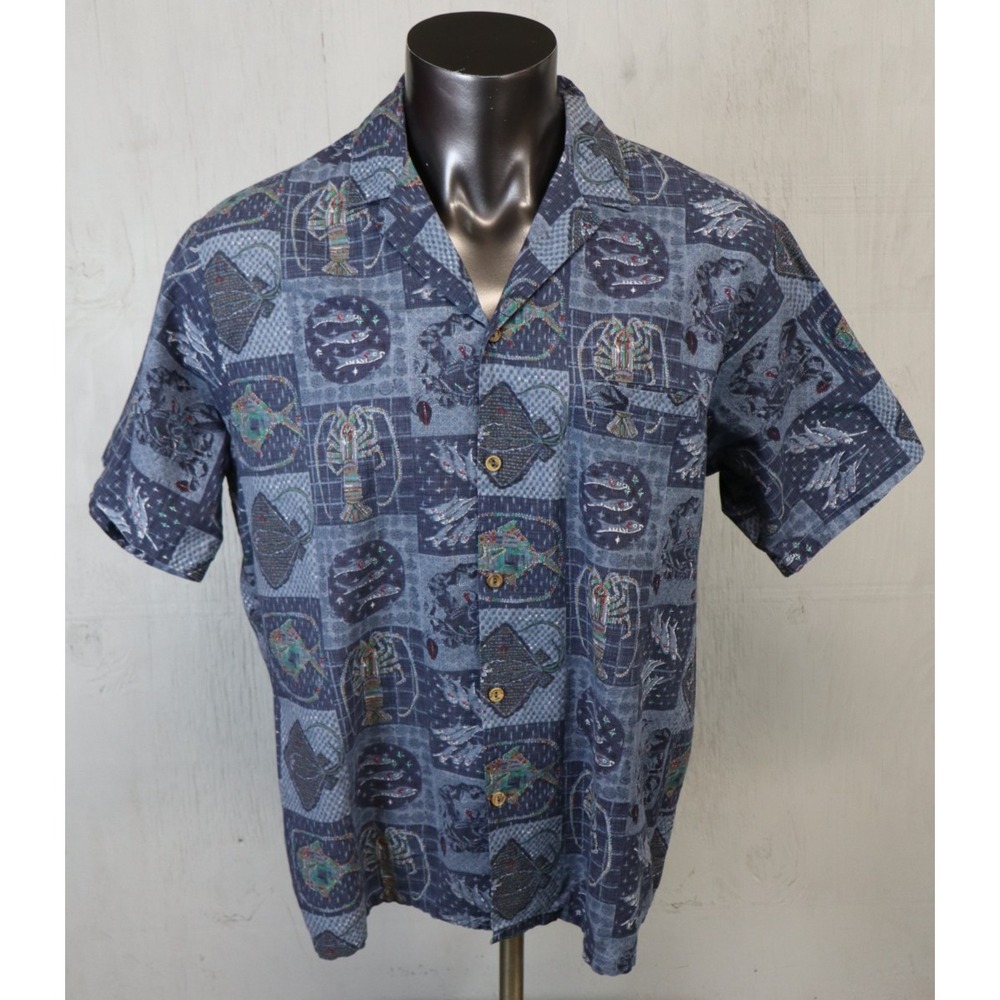 Barefoot In Paradise Button‎ Front Shirt Fish Lobster Crab All Over Size XL USA